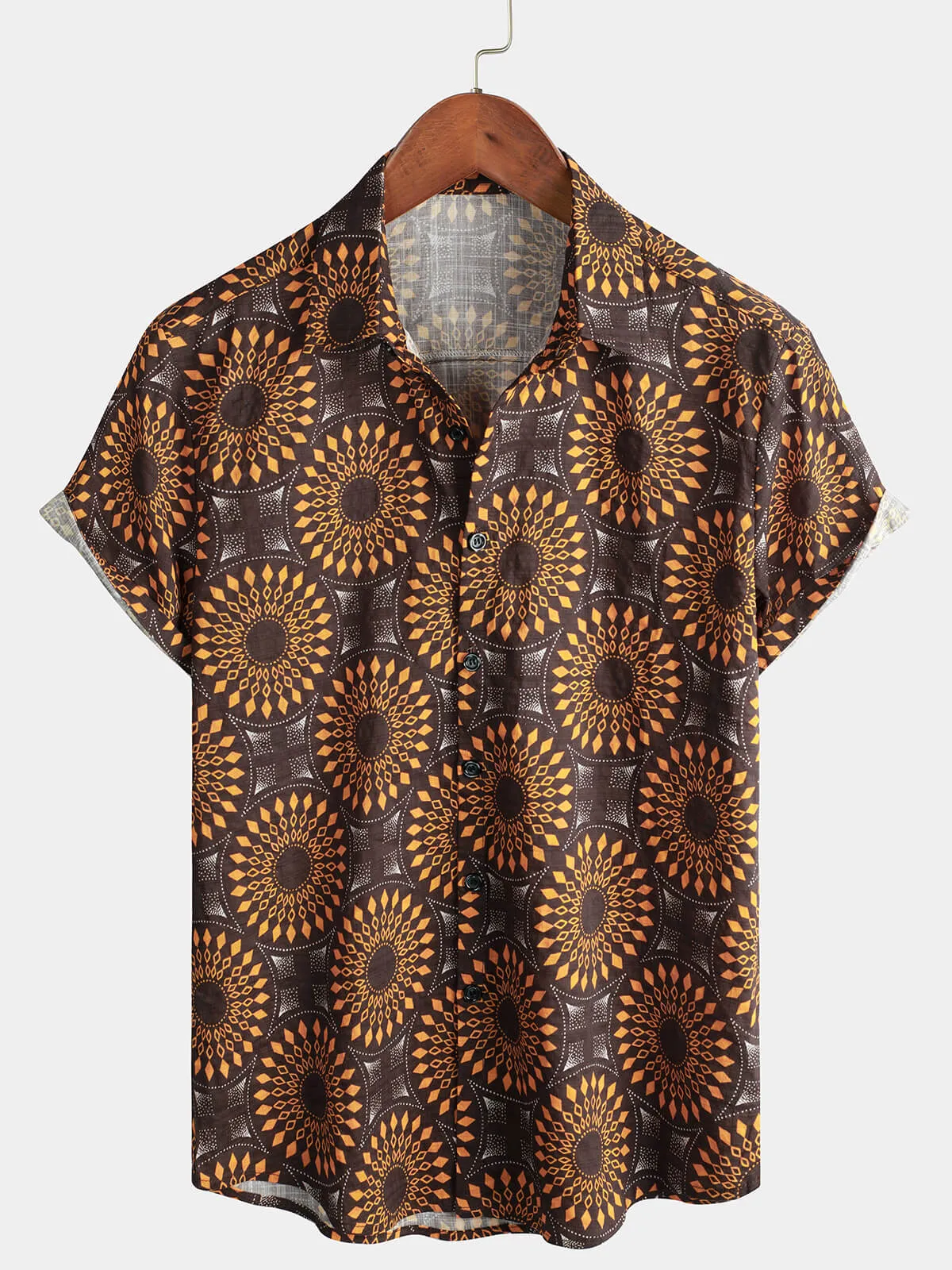 Men's Cotton Leisure Vintage 70s Short Sleeve Shirt