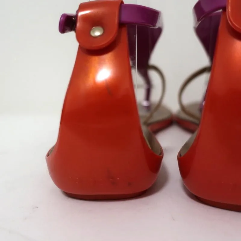 Sergio Rossi Jelly Sandals Cleo Purple/Red/Brown Colorblock Size 36 T-Strap Flat